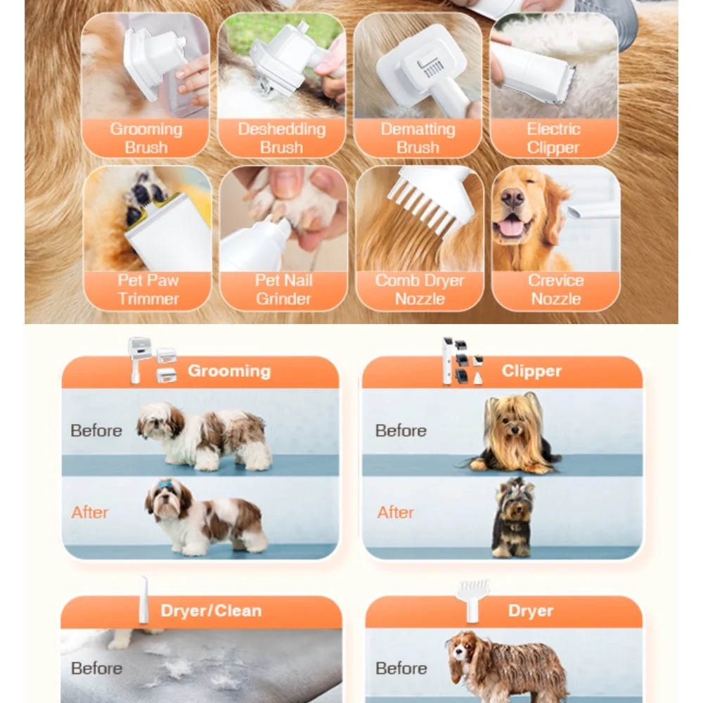 Dog Hair Vacuum & Dryer & Clipper 3 in 1